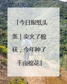 今日报纸头条｜卖火了棉袄，今年种了千亩棉花