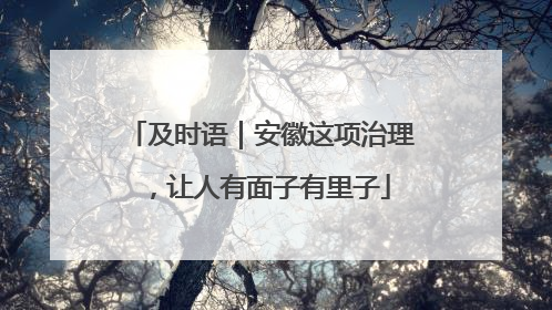 及时语｜安徽这项治理，让人有面子有里子